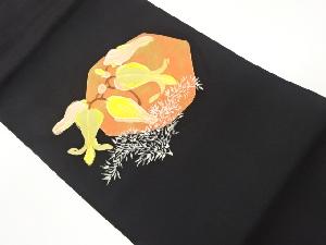 作家物　塩瀬金彩蕾に葉模様名古屋帯